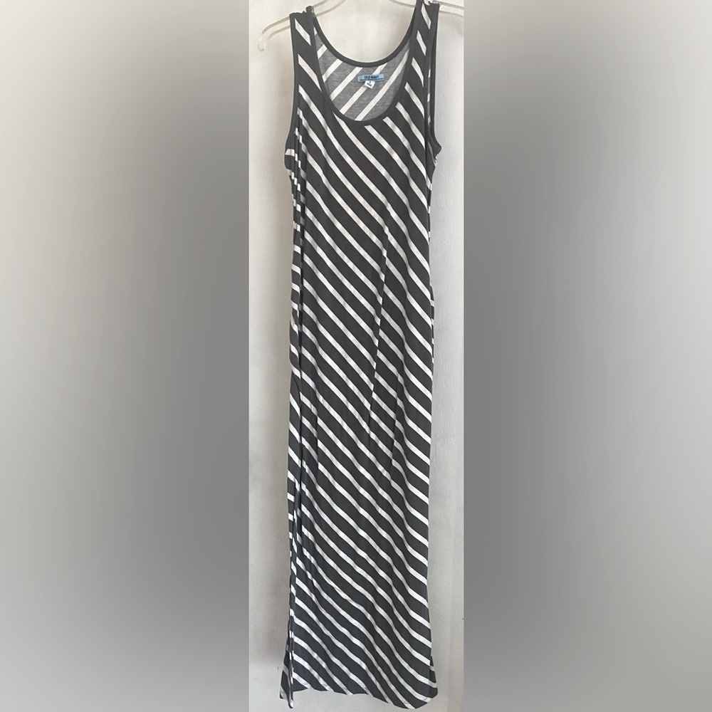 Striped Charcoal Gray and White Maxi Dress sz LG.